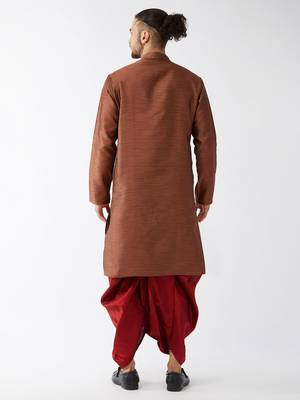 Maroon woven silk blend dhoti-kurta 4