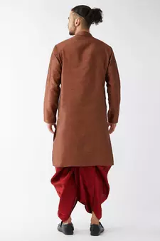 Maroon woven silk blend dhoti-kurta