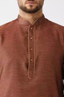 Maroon woven silk blend dhoti-kurta