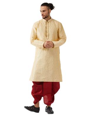 Beige woven silk blend dhoti-kurta 1