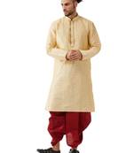Beige woven silk blend dhoti-kurta