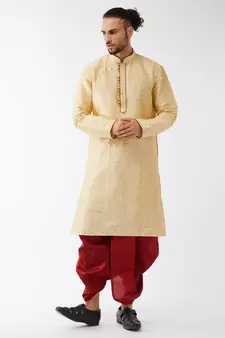 Beige woven silk blend dhoti-kurta