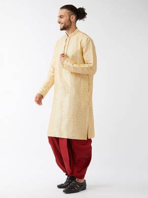 Beige woven silk blend dhoti-kurta 3