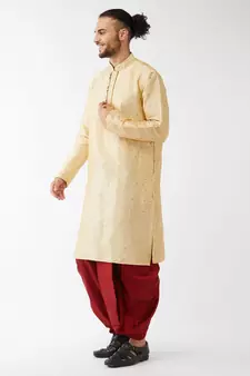 Beige woven silk blend dhoti-kurta