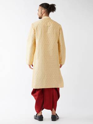 Beige woven silk blend dhoti-kurta 4