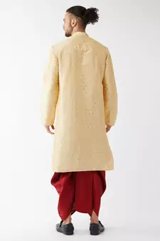 Beige woven silk blend dhoti-kurta