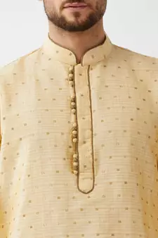 Beige woven silk blend dhoti-kurta