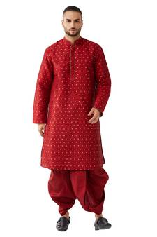 Maroon woven silk blend dhoti-kurta