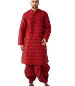 Maroon woven silk blend dhoti-kurta