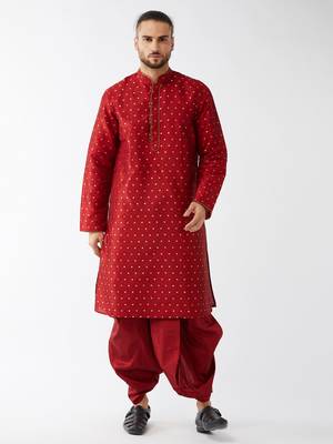 Maroon woven silk blend dhoti-kurta 2