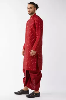 Maroon woven silk blend dhoti-kurta
