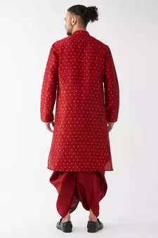 Maroon woven silk blend dhoti-kurta