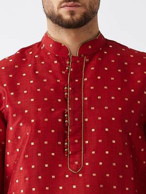 Maroon woven silk blend dhoti-kurta 5