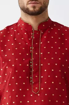 Maroon woven silk blend dhoti-kurta