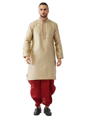 Beige woven silk blend dhoti-kurta 1