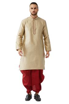 Beige woven silk blend dhoti-kurta