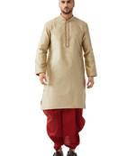 Beige woven silk blend dhoti-kurta