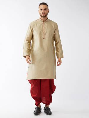 Beige woven silk blend dhoti-kurta 2