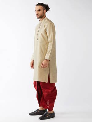 Beige woven silk blend dhoti-kurta 3