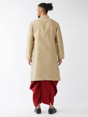 Beige woven silk blend dhoti-kurta 4