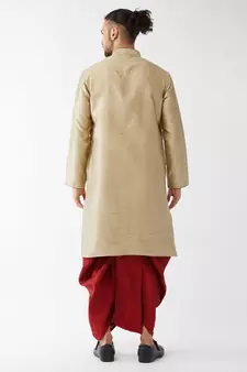 Beige woven silk blend dhoti-kurta