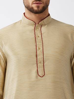 Beige woven silk blend dhoti-kurta 5