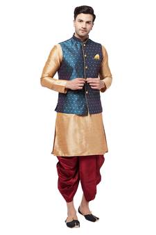 Gold woven silk blend dhoti-kurta
