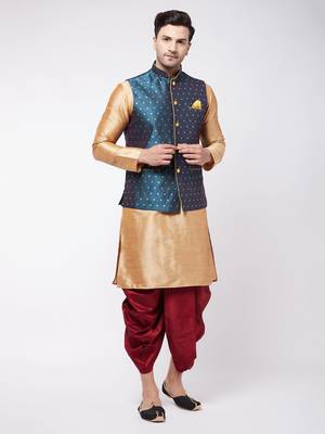 Gold woven silk blend dhoti-kurta 2