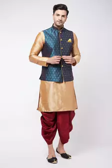 Gold woven silk blend dhoti-kurta