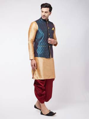 Gold woven silk blend dhoti-kurta 3