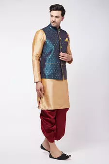 Gold woven silk blend dhoti-kurta