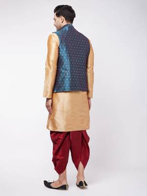 Gold woven silk blend dhoti-kurta 4