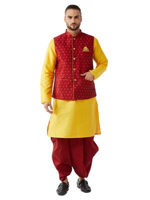 Yellow woven silk blend dhoti-kurta 1