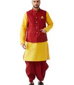 Yellow woven silk blend dhoti-kurta