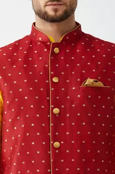 Yellow woven silk blend dhoti-kurta
