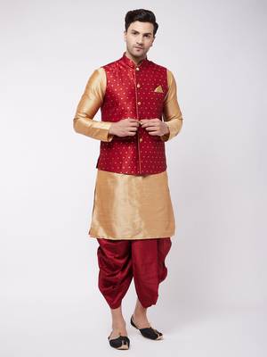 Gold woven silk blend dhoti-kurta 2