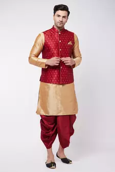 Gold woven silk blend dhoti-kurta