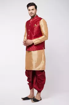Gold woven silk blend dhoti-kurta