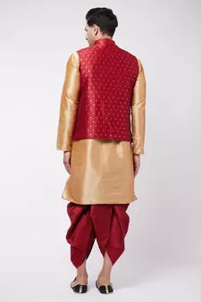 Gold woven silk blend dhoti-kurta