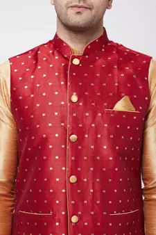 Gold woven silk blend dhoti-kurta