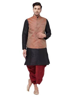 Black woven silk blend dhoti-kurta 1