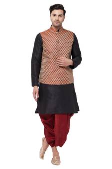 Black woven silk blend dhoti-kurta