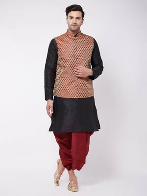 Black woven silk blend dhoti-kurta 2