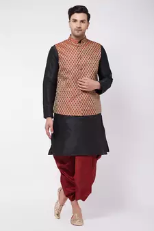 Black woven silk blend dhoti-kurta