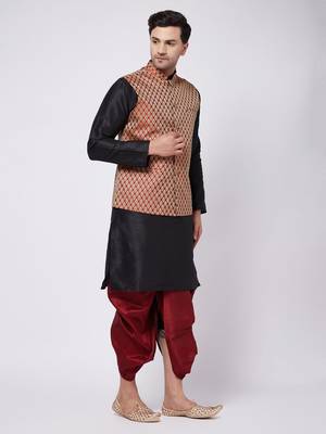 Black woven silk blend dhoti-kurta 3