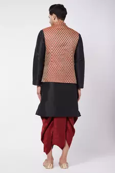 Black woven silk blend dhoti-kurta