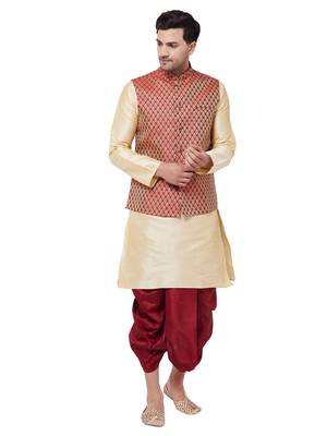 Gold woven silk blend dhoti-kurta 1