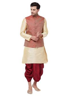 Gold woven silk blend dhoti-kurta