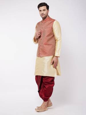 Gold woven silk blend dhoti-kurta 3