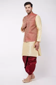 Gold woven silk blend dhoti-kurta
